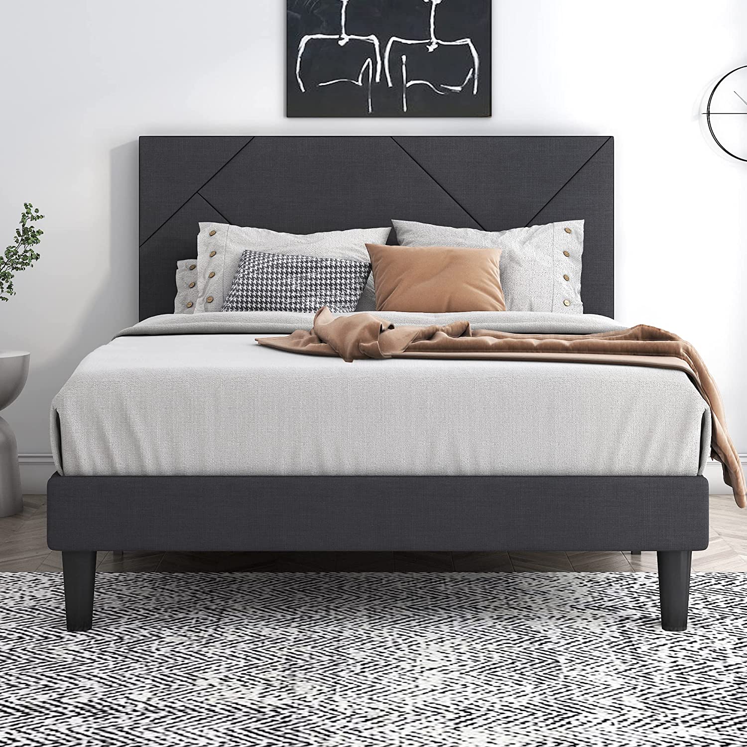 Zinus upholstered geometric paneled deals platform bed