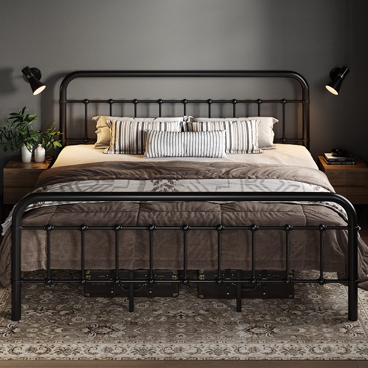 Metal bed frame with deals headboard and footboard