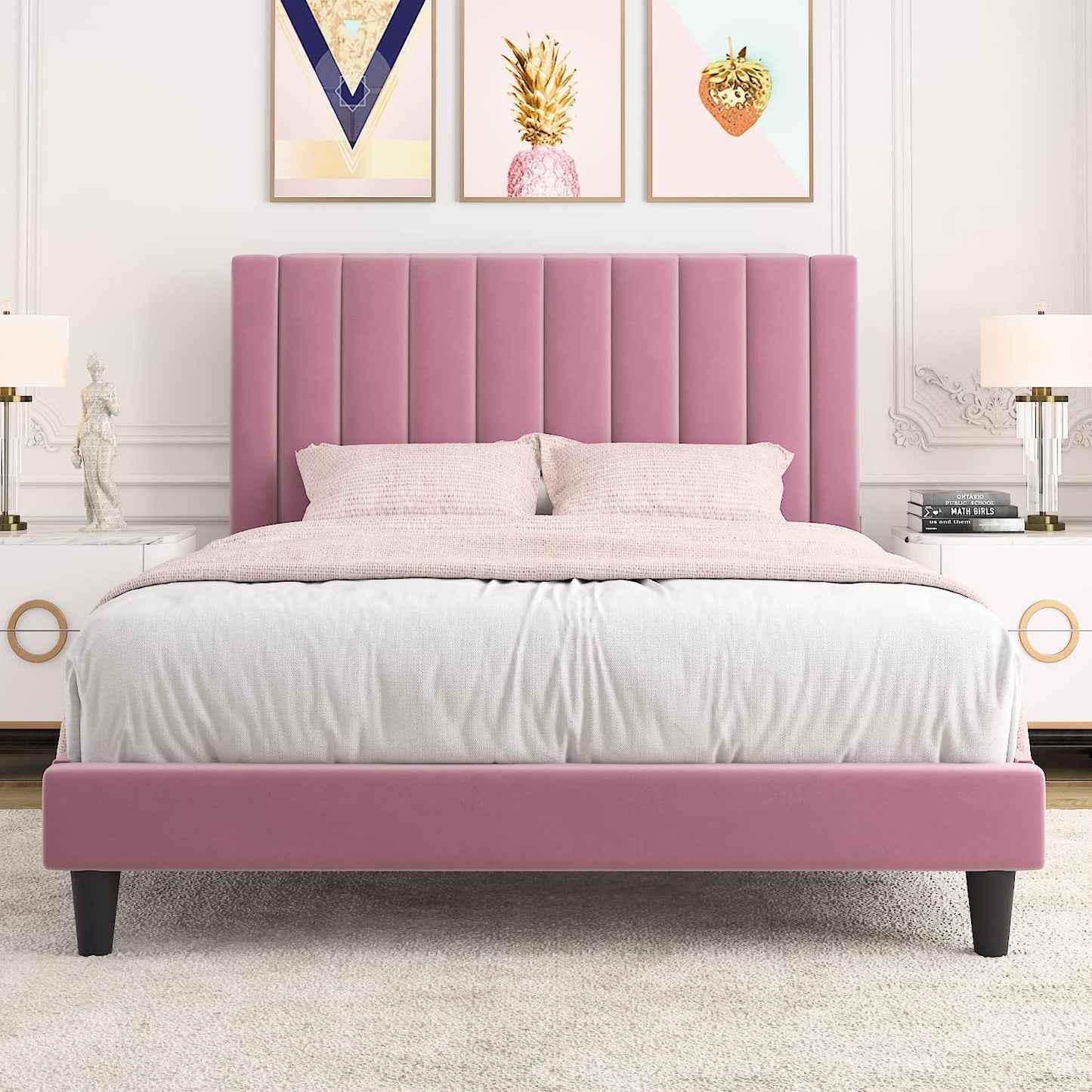 Allewie Velvet Upholstered Bed Frame with Vertical Channel Tufted Headboard