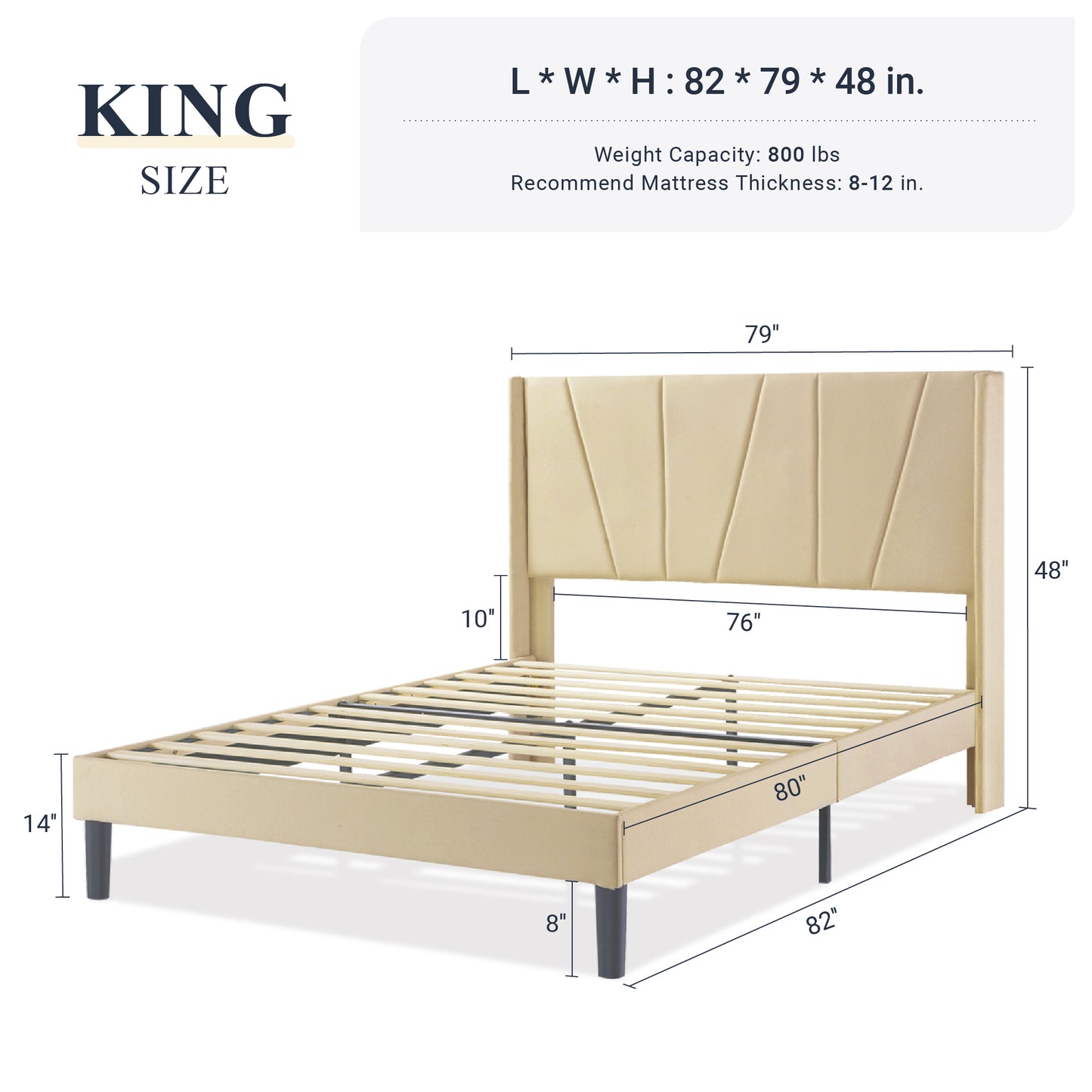 Allewie full Size Modern Platform Bed Frame with Upholstered Geometric Wingback Headboard, Beige