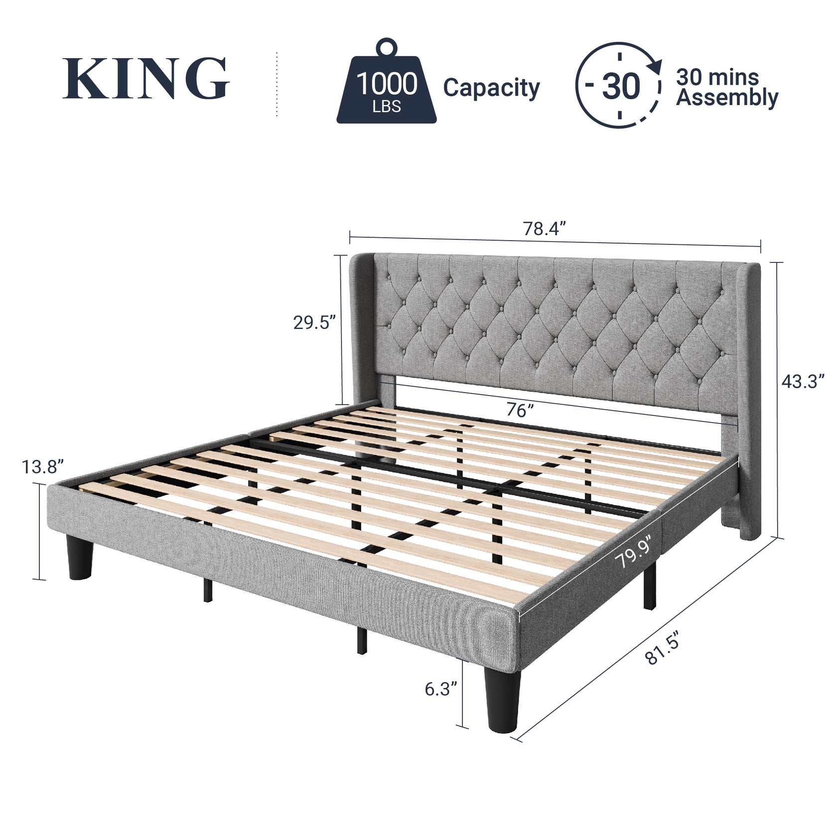 Allewie Bed Frame with Button Tufted Upholstered Wingback Headboard