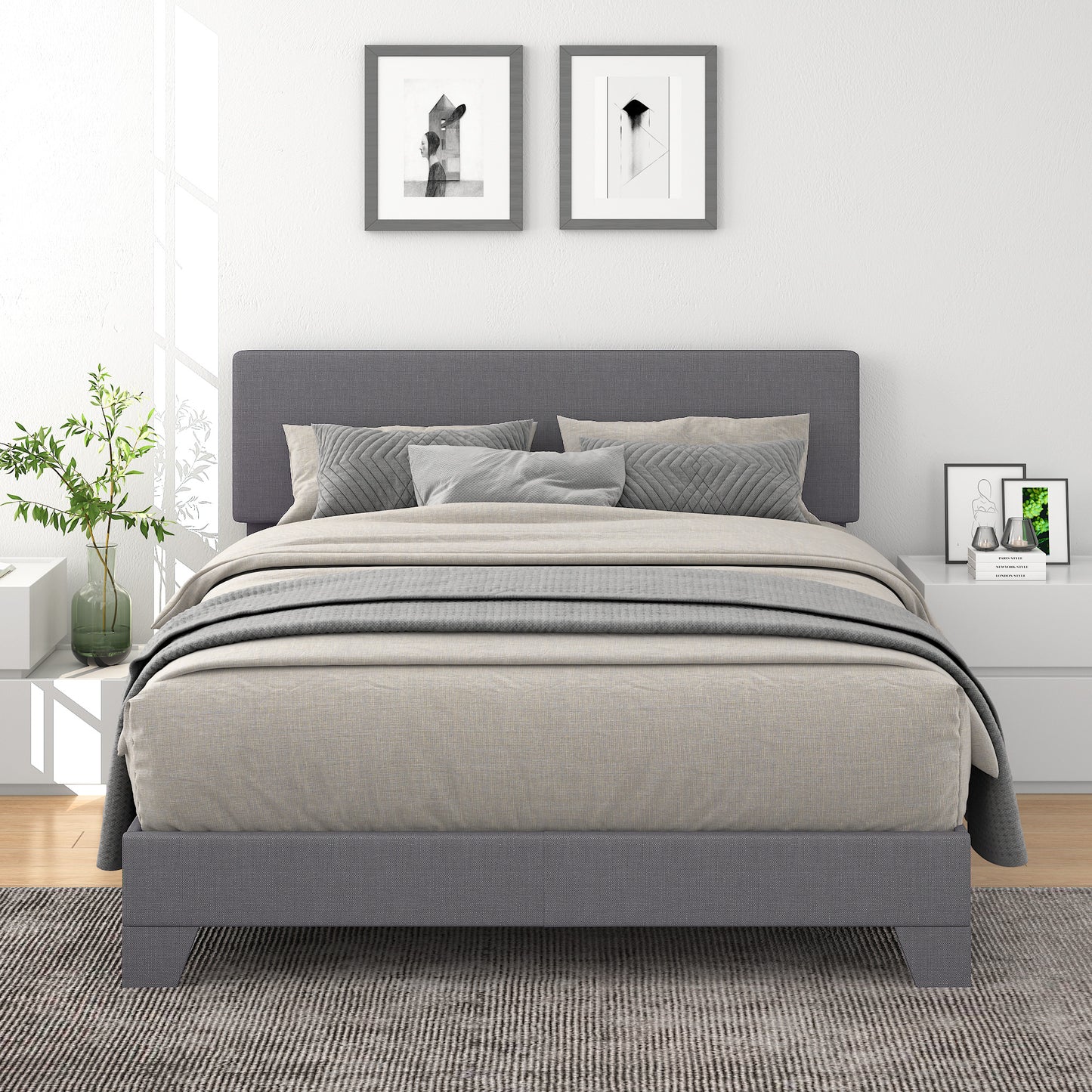 Allewie Platform Bed Fame with Upholstered Adjustable Fabric Headboard