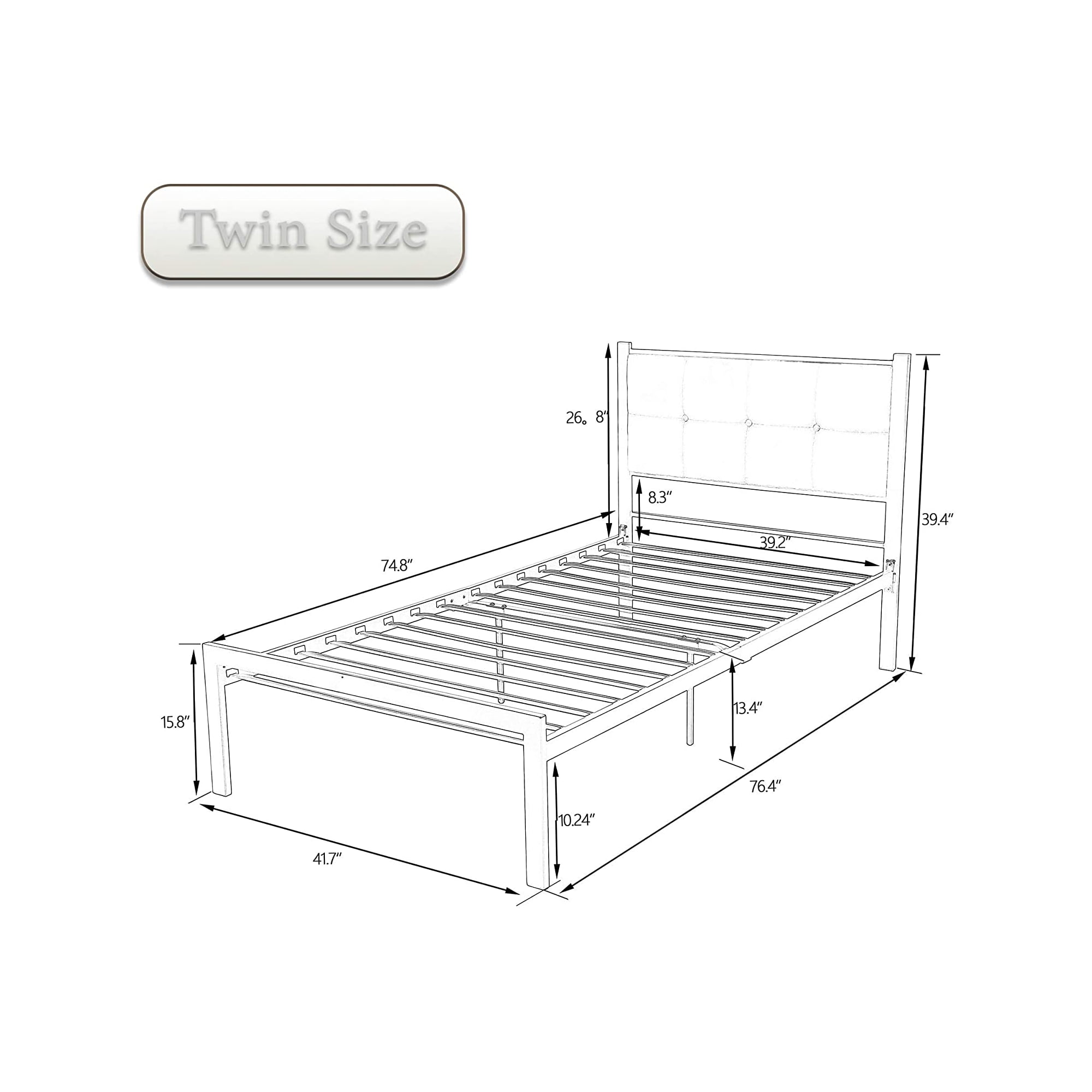 Allewie Twin Platform Bed with Upholstered Button Tufted Headboard with 11  Under-Bed Storage