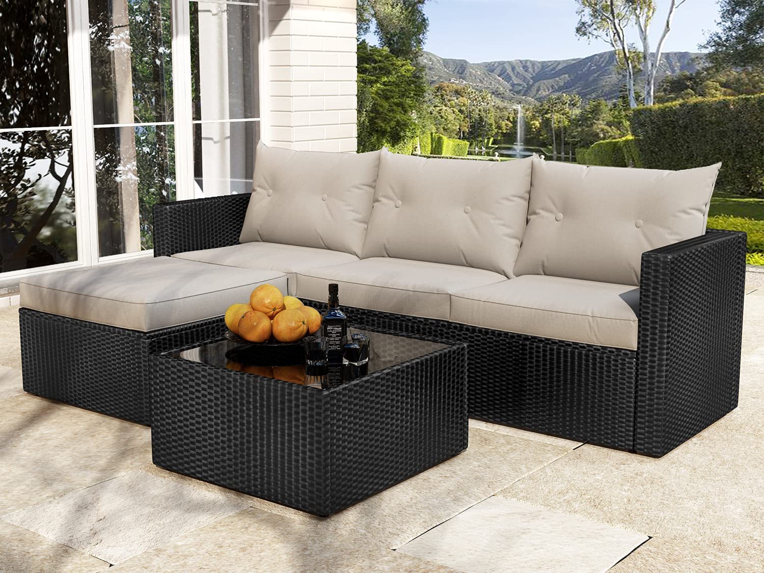 3 piece discount rattan corner sofa