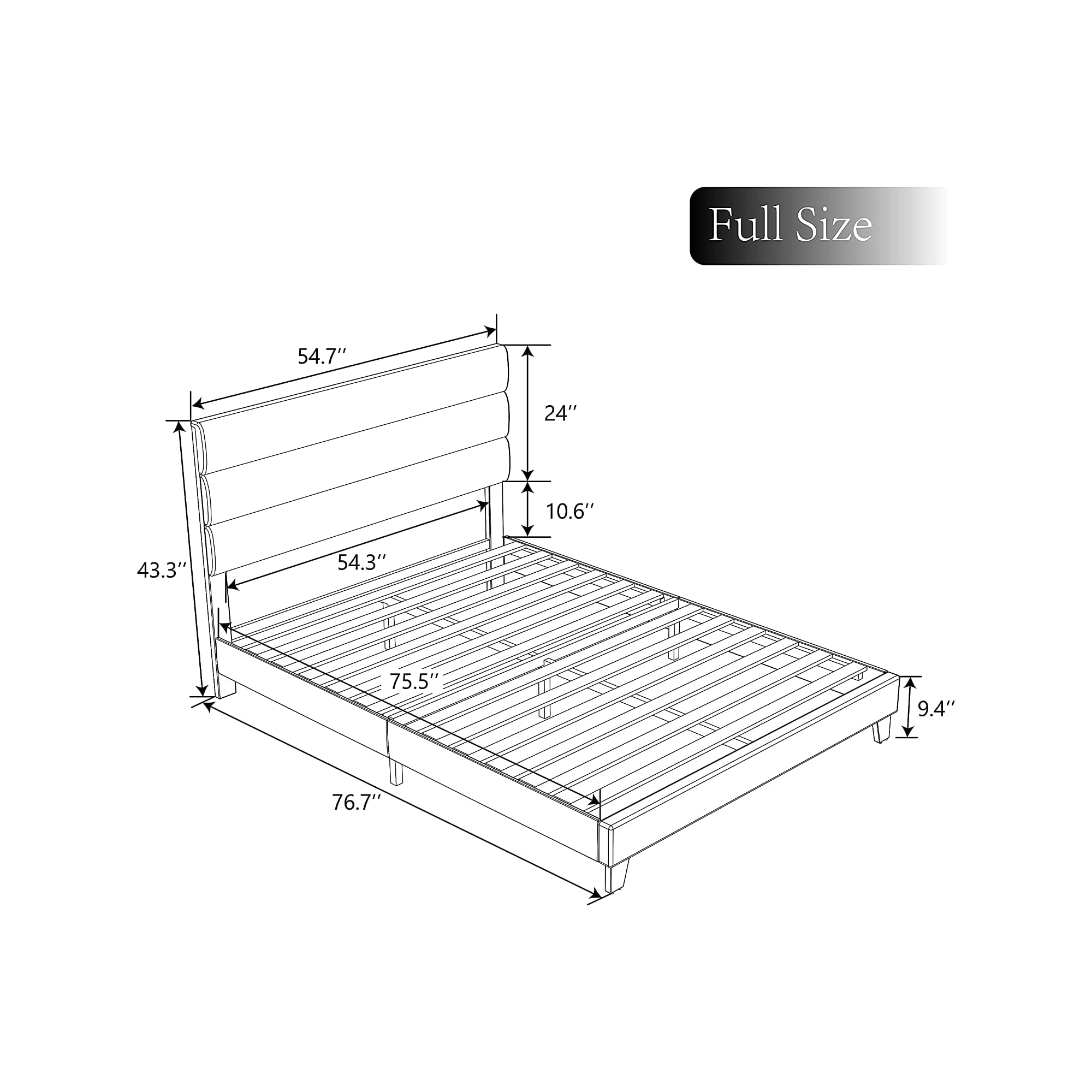 Allewie Full Size Upholstered Platform Bed Frame With Headboard, Dark