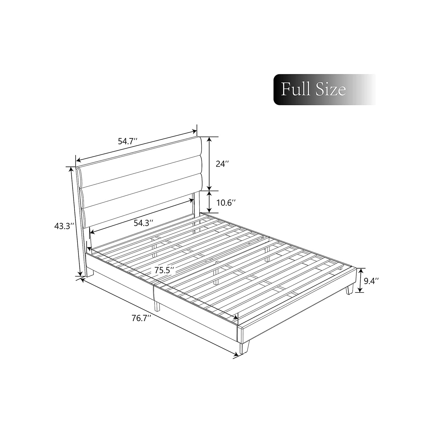 Allewie Full Size Platform Bed Frame with Fabric Upholstered Headboard,  Dark Grey 